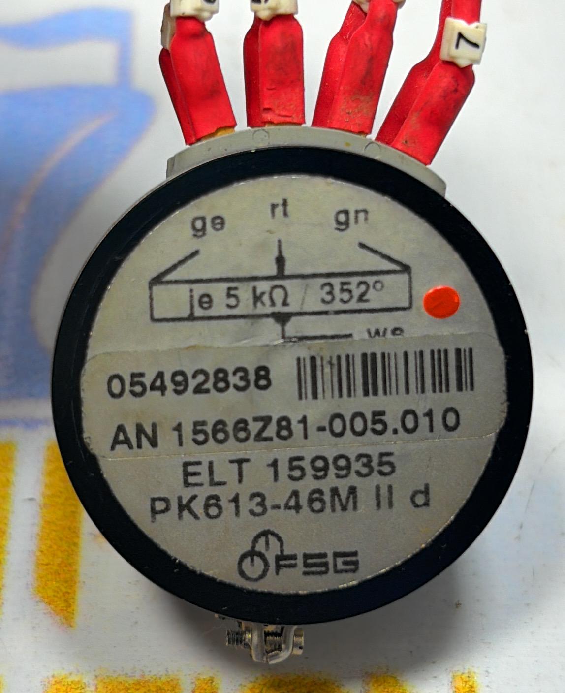 FSG PK 613-46 M ll d  Potentiometer.NO:  05492838. AN 1566Z81-005.010 .ELT 159935