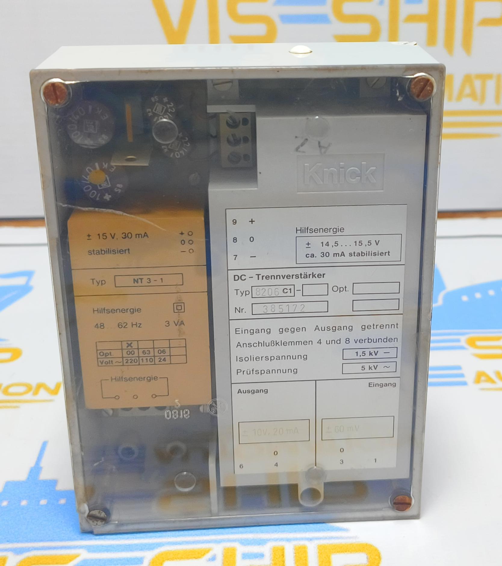 KNICK DC- ISOLATION AMPLIFIER TYPE: 8206-C1 NO: 385172 INSULATIO VOLTAGE 1.5Kv