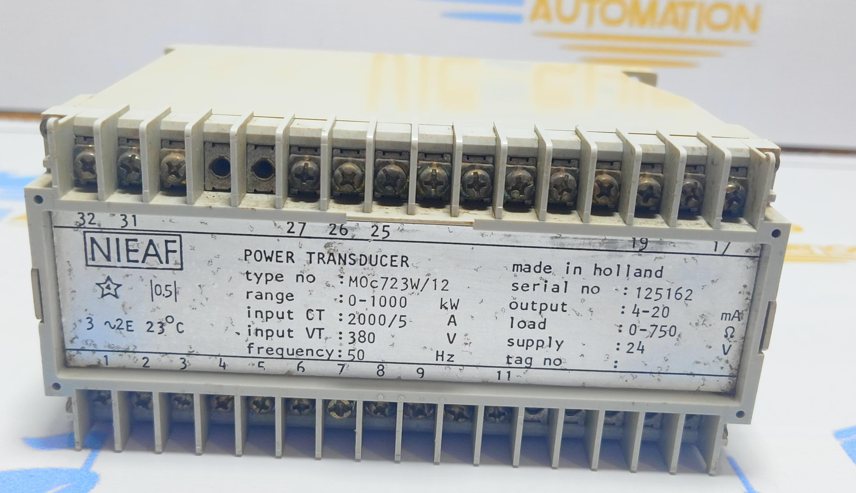 NIEAF POWER TRANSDUCER TYPE NO : M0c 723W/12 SERIAL NO : 125162  