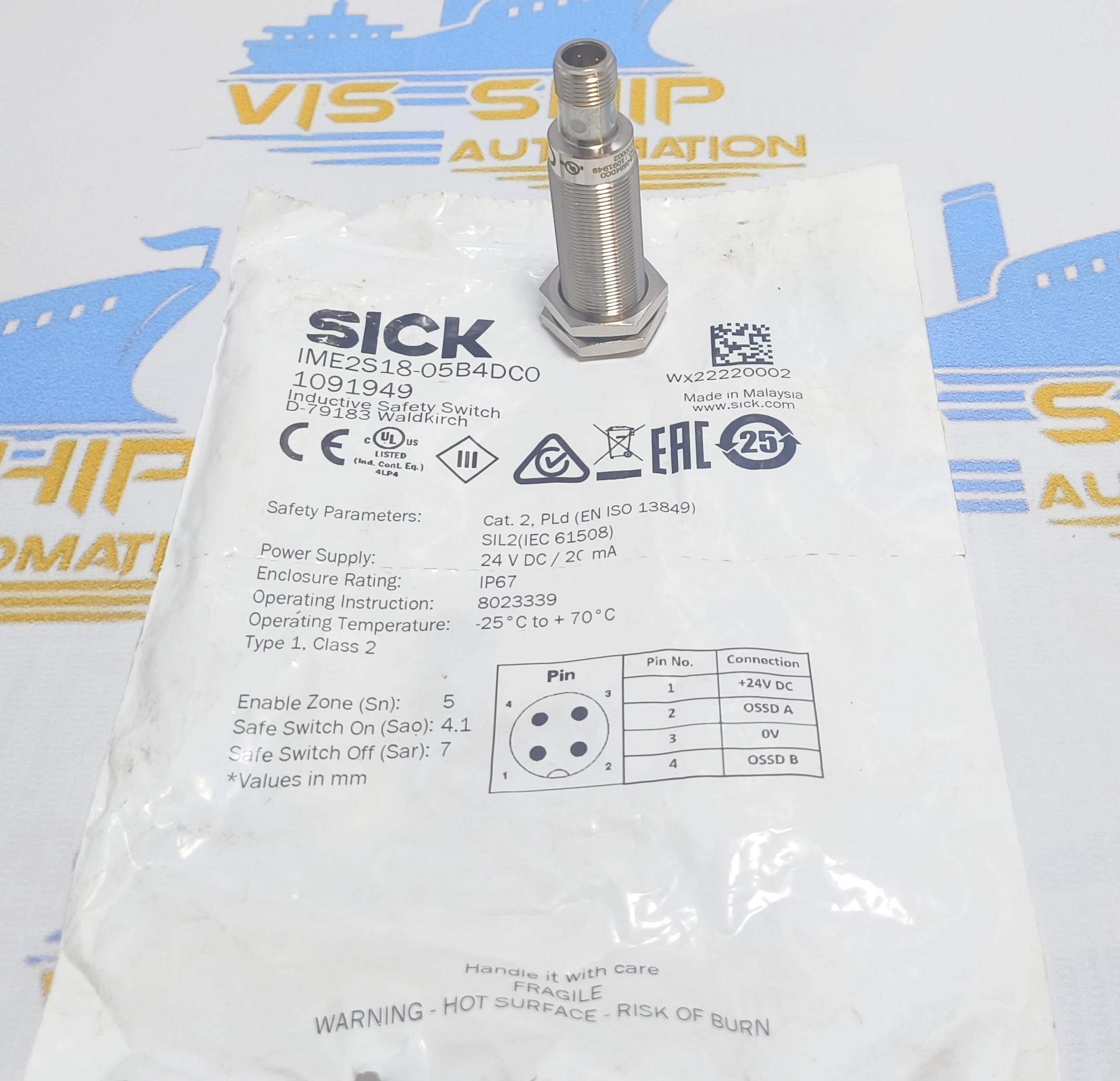SICK IME2S18 - 05B4DC0 INDUCTIVE SAFETY SWITCH Sr No : WX 22220002 